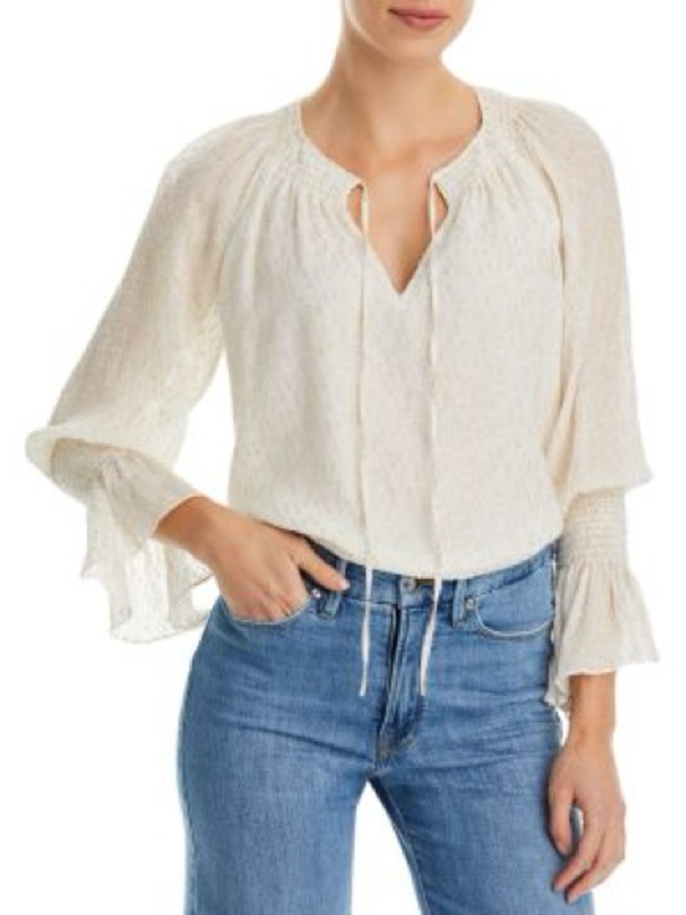 NWT SIZE XS/S/TP WILL FIT A M Ramy Brook Ivory Tie-Front Peasant Blouse